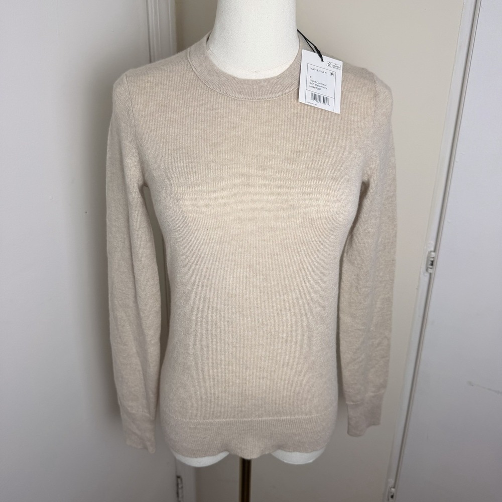 NWT Theory Light Oatmeal Kaylenna Feather Cashmere Crewneck Sweater Size P